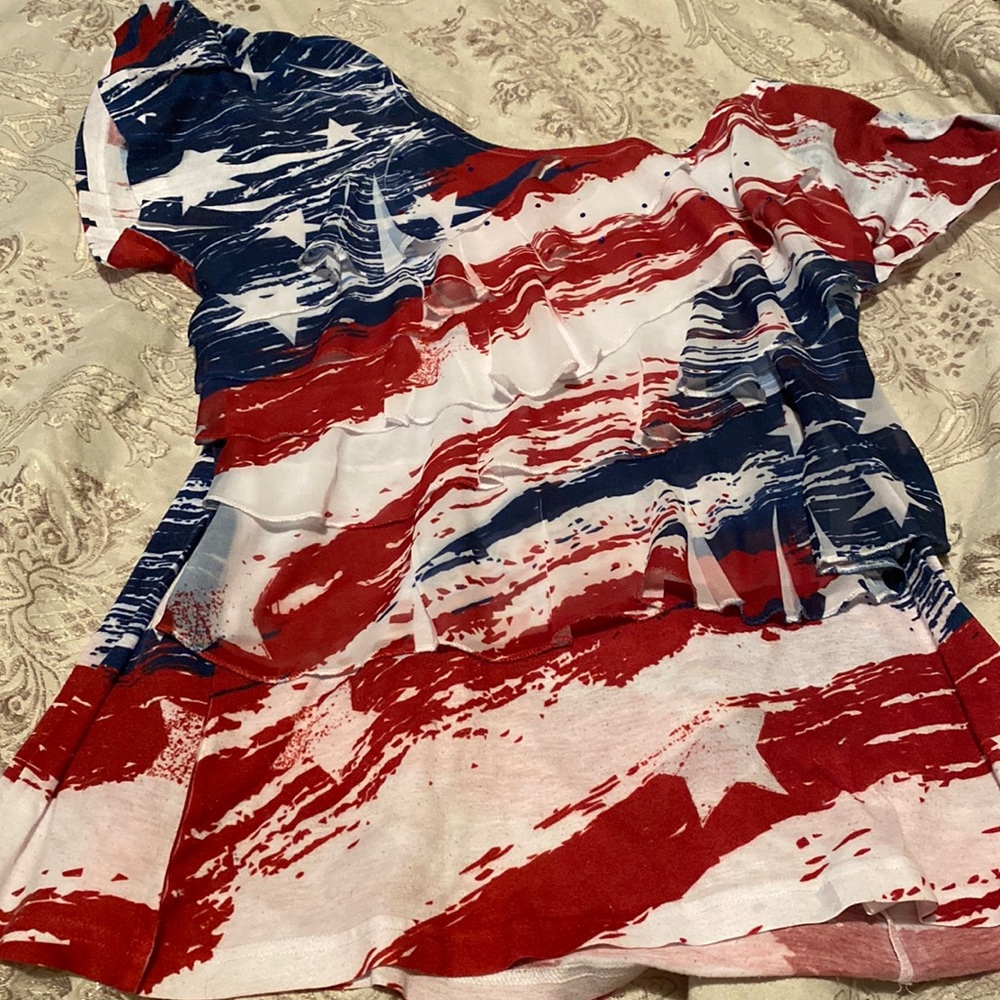 Red whit and blue stars and sequins layered top